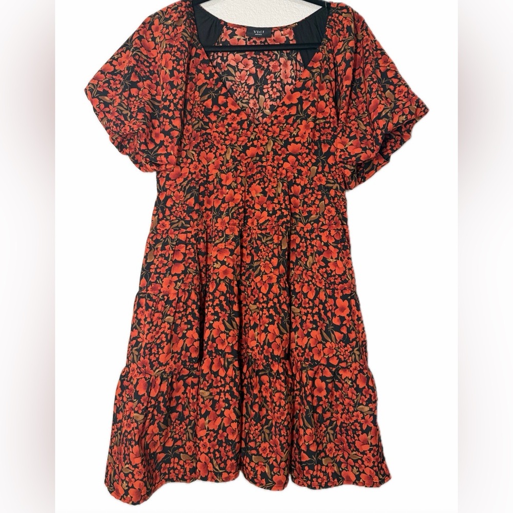 Vici Red and Black Floral Dress